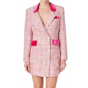 NEW 2.7 AUGUST APPAREL premium tweed blazer mini dress in pink